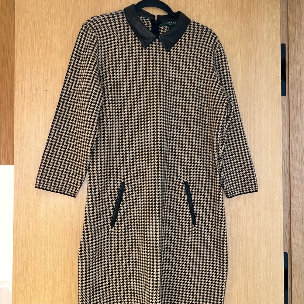 Ralph Lauren Houndstooth Dress, Vegan Leather Collar size XL